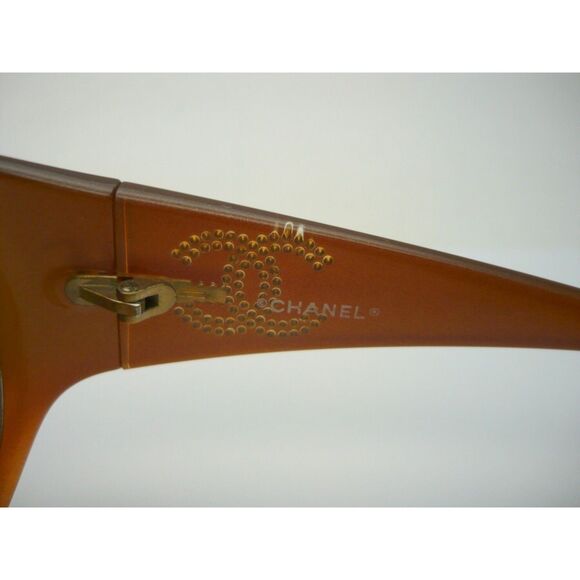 Chanel (Authentic) Golden Brown CC Crystal Accent Oversized Vintage Sunglasses - Picture 9 of 11